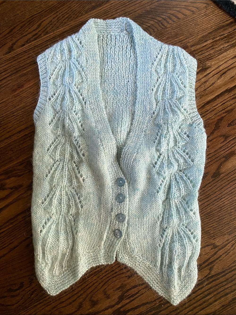 Vintage Pale Blue Knit Button-Front Women's Vest